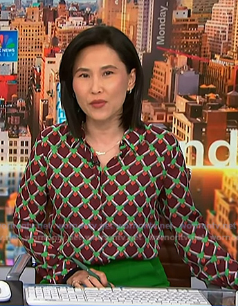 Vicky’s brown geometric print blouse on NBC News Daily