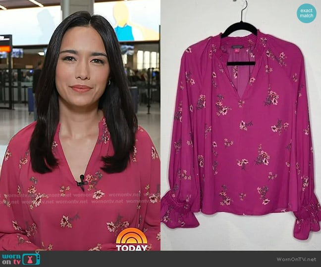 Vince Camuto Fall Harmony Blouse in Fuchsia Pink worn by Emilie Ikeda on Today