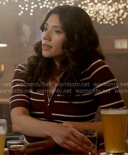 Violet’s burgundy striped top on Chicago Fire