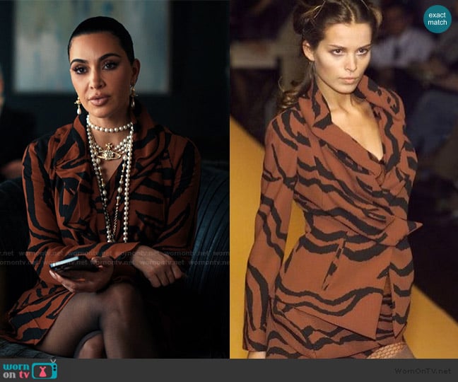 Vivienne Westwood 2001 Fall Winter Collection Tiger Stripe Skirt Suit worn by Allura Grant (Kim Kardashian) on Alls Fair