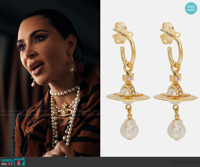 Vivienne Westwood Aleksa Orb-pearl earrings worn by Allura Grant (Kim Kardashian) on Alls Fair