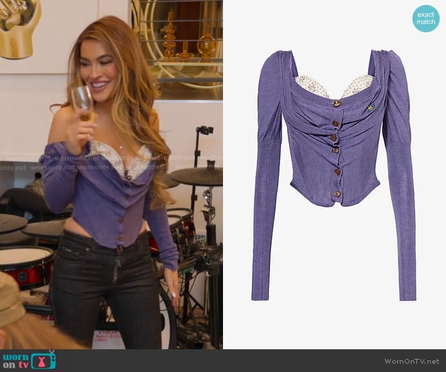 Vivienne Westwood Bea Corset Heart-Shape Wool-Blend Knitted Cardigan worn by Chrishell Stause on Selling Sunset