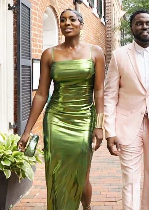 Wendy’s green metallic dress on The Real Housewives of Potomac