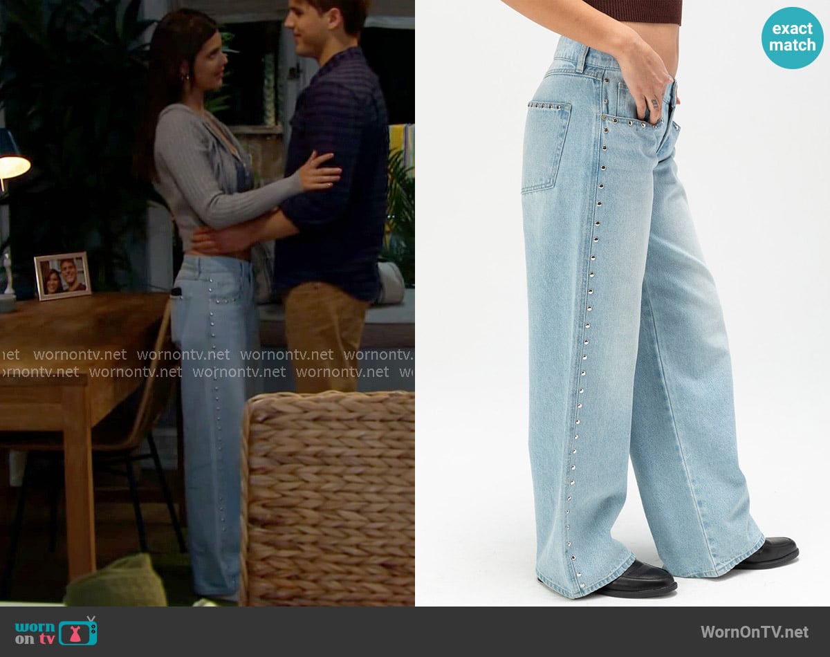 West of Melrose Low Rise Studded Womens Loose Jeans worn by Electra Forrester (Laneya Grace) on The Bold and the Beautiful