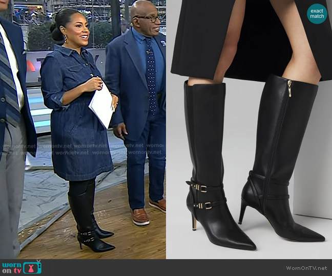 White House Black Market Tall Double Buckle Boot worn by Sheinelle Jones on Today