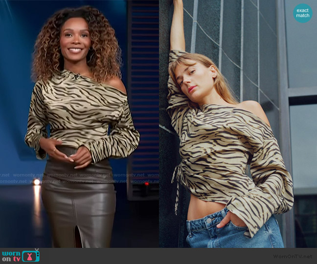 Zara Animal Print Asymmetric Top worn by Zuri Hall on Access Hollywood