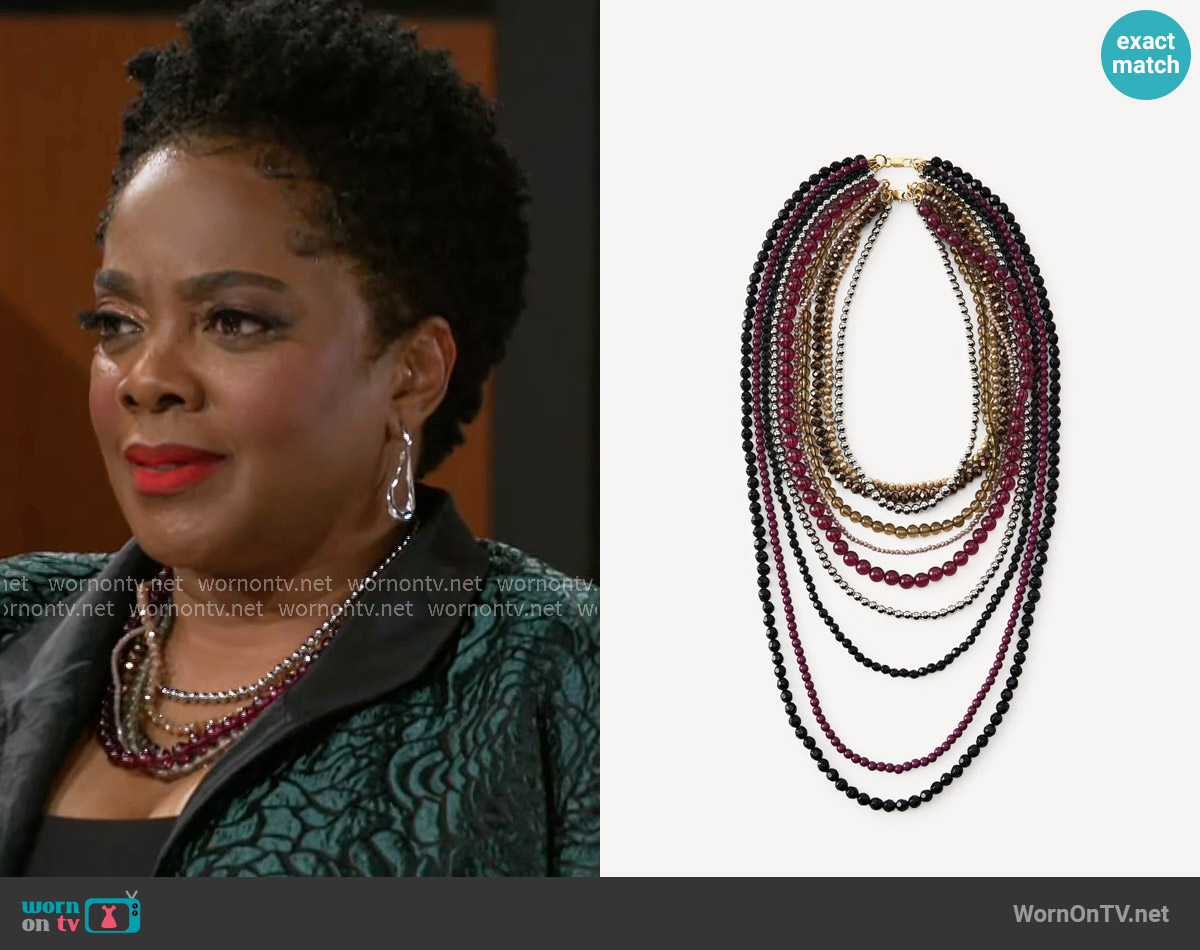 Zara Beaded Waterfall Necklace worn by Mona Wilson (Karan Kendrick) on Beyond the Gates