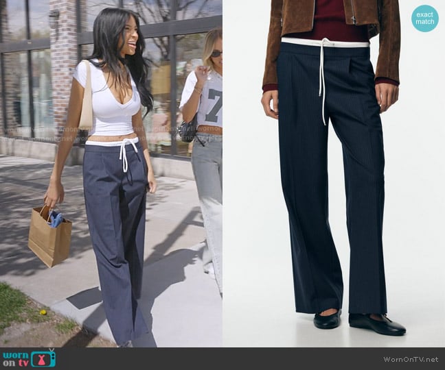 Zara Double Waistband Wide Leg Pants in Striped worn by Layla Taylor on The Secret Lives of Mormon Wives