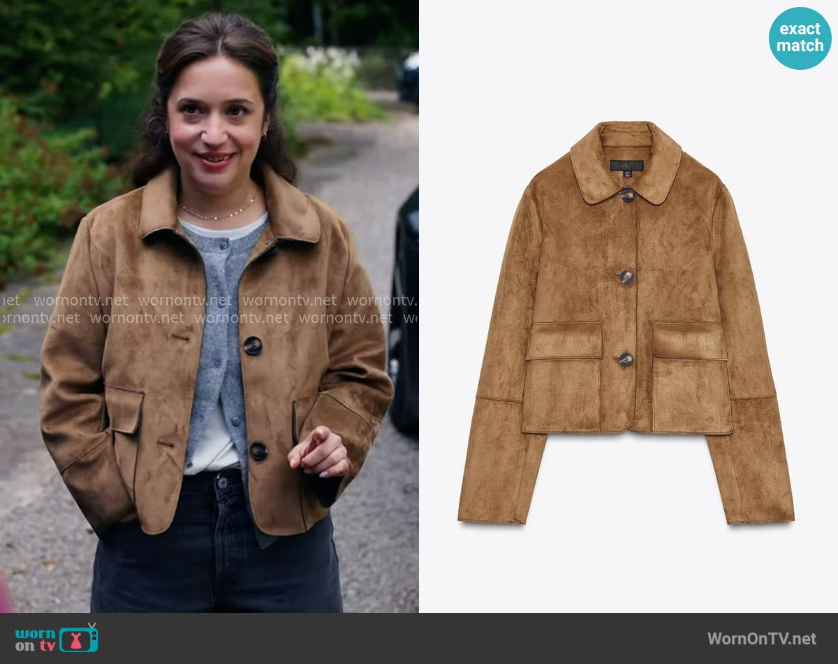 Zara Faux Suede Cropped Jacket worn by Abby Pinkus (Gideon Adlon) on Ghosts