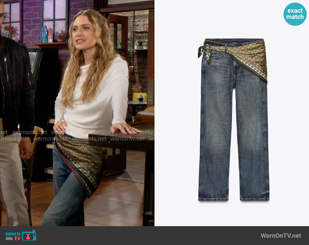 Zara Low Rise Scarf Baggy Jeans worn by Claire Grace (Hayley Erin) on The Young and the Restless