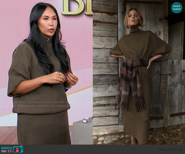 Zara Oversized Wool Sweater with High Neck worn by Vanessa Lee on Access Hollywood