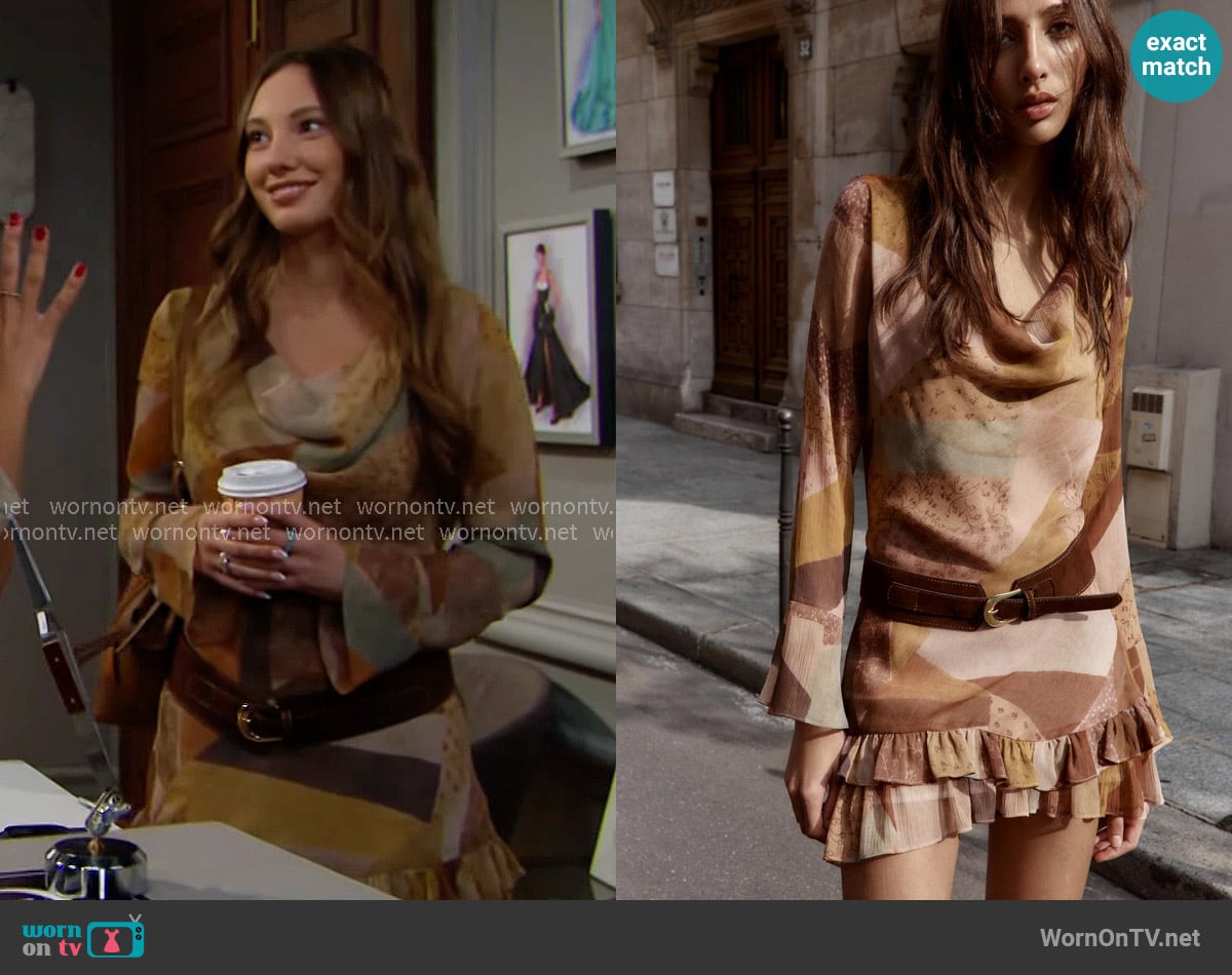 Zara Patchwork Print Belted Mini Dress worn by Melissa Dylan (Sydney Bullock) on The Bold and the Beautiful