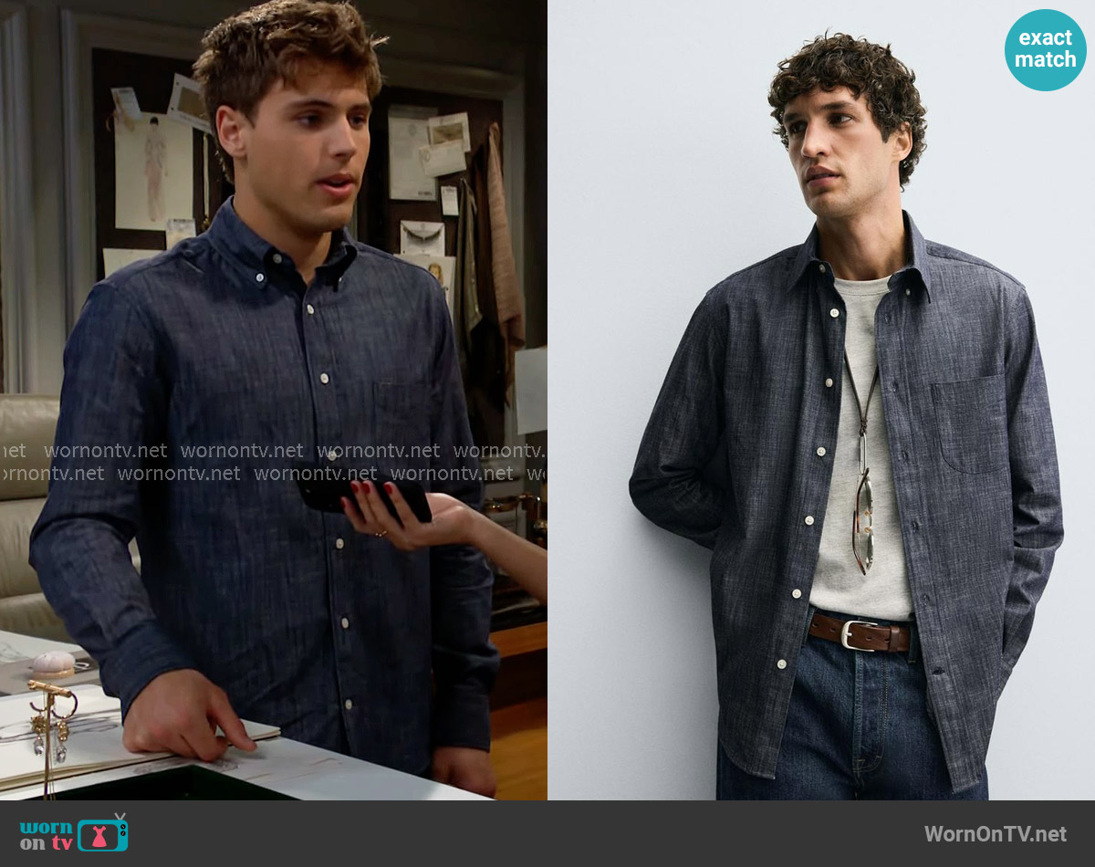 Zara Regular Fit Button-Down Collar Shirt worn by Will Spencer (Crew Morrow) on The Bold and the Beautiful
