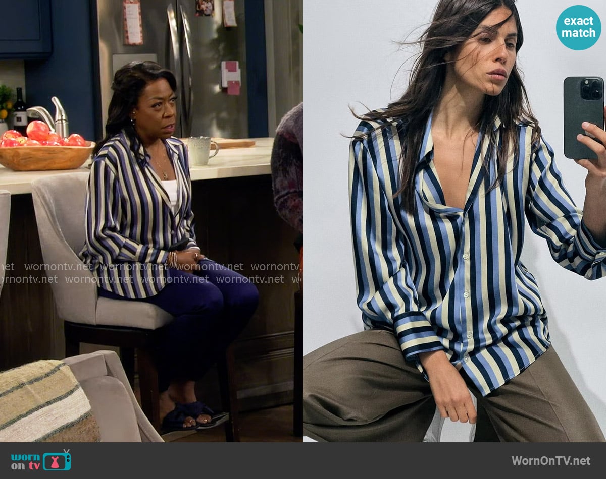 Zara Satin Effect Shirt worn by Tina Butler (Tichina Arnold) on The Neighborhood