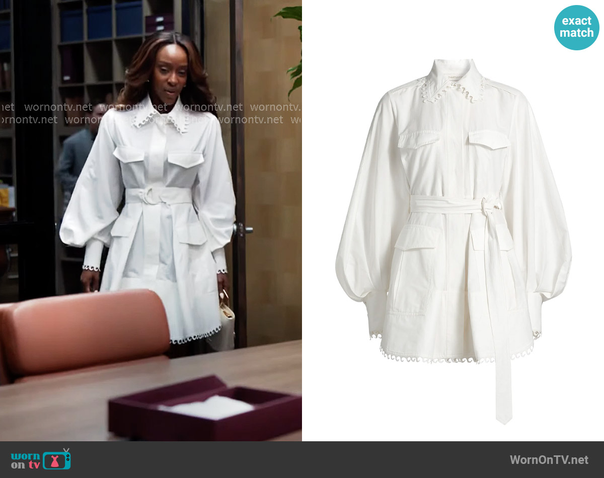 Zimmermann Illuminate Utility Mini Dress worn by Karen Mott (Ebony Obsidian) on Tyler Perrys Sistas