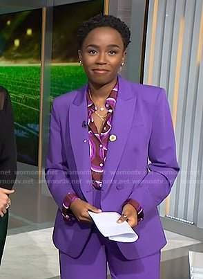 Zinhle’s brown abstract print shirt on NBC News Daily