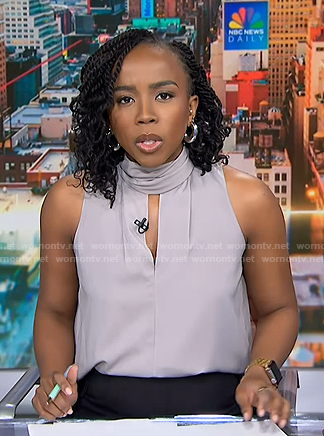 Zinhle’s grey sleeveless scarf top on NBC News Daily