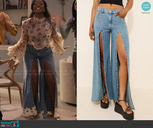7 For All Mankind Willow Wide Leg Slit Jeans worn by Hilary Banks (Coco Jones) on Bel-Air