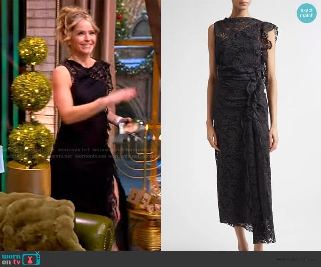 A.L.C. Astrid Lace Ruched Midi-Dress worn by Sara Haines on The View