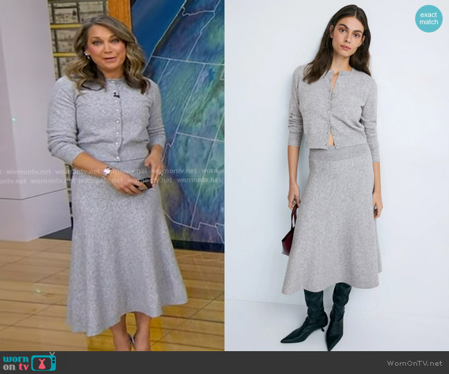 Adam Lippes Brushed Knit Cardigan With Sparkle Buttons worn by Ginger Zee on Good Morning America