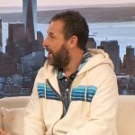 Adam Sandler’s white stripe hoodie on The Drew Barrymore Show