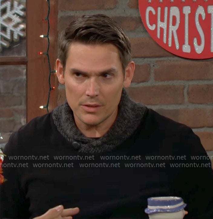Adam’s black shawl-collar sweater on The Young and the Restless