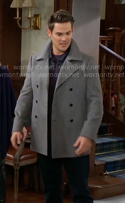Adam’s double breasted herringbone coat on The Young and the Restless