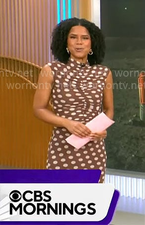 Adriana Diaz’s brown polka dot dress on CBS Mornings