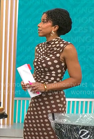 Adriana Diaz’s brown polka dot dress on CBS Mornings