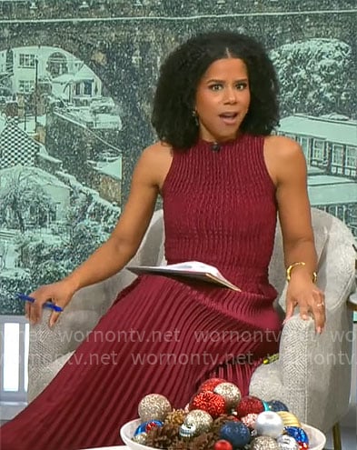 Adriana Diaz’s burgundy pleated dress on CBS Mornings