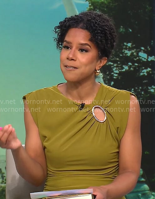 Adriana Diaz’s green ring detail dress on CBS Mornings