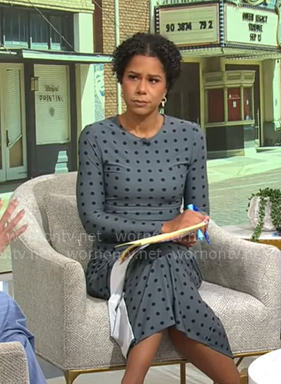 Adriana Diaz’s steel blue polka dot dress on CBS Mornings