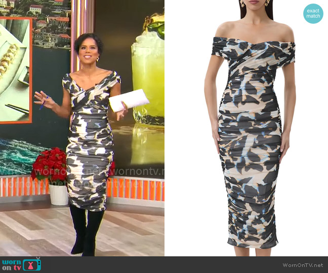 AFRM Belmont Dress in Shadow Floral worn by Adriane Kiss on CBS Mornings
