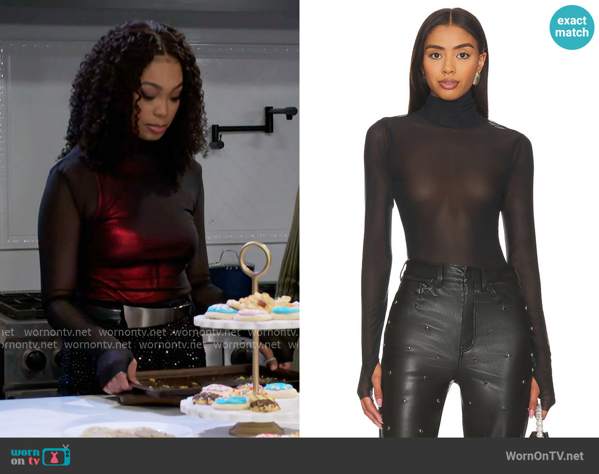 AFRM Zadie Top in Noir worn by Chelsea Hamilton (RhonniRose Mantilla) on Beyond the Gates