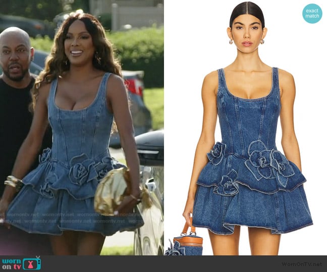 Aknvas Devyn Saxe Blue Denim Ruffle Dress worn by Stacey Rusch on The Real Housewives of Potomac