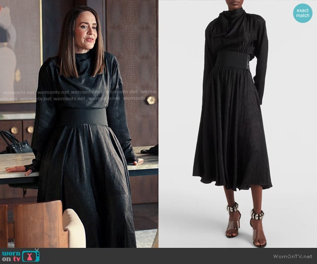 Alaia Tie-neck Silk-blend Midi Dress worn by Carrington Lane (Sarah Paulson) on Alls Fair