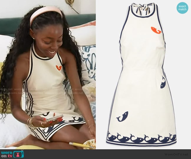 Alemais Marine printed cotton minidress worn by Venita Aspen on Southern Charm