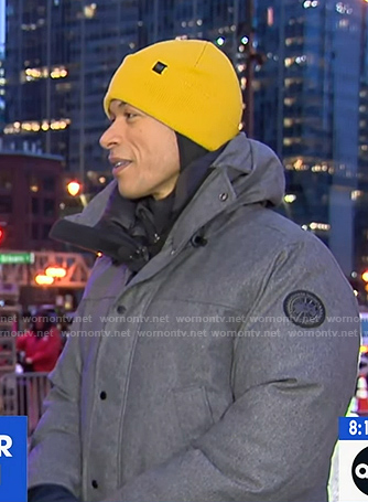 Alex Perez’s grey down jacket on Good Morning America