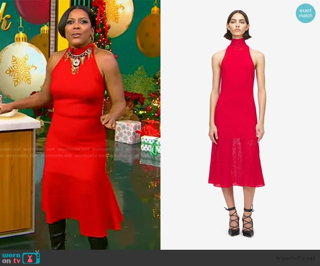 Alexander McQueen Spider Lace Midi Dress in Red worn by Tamron Hall on Tamron Hall Show