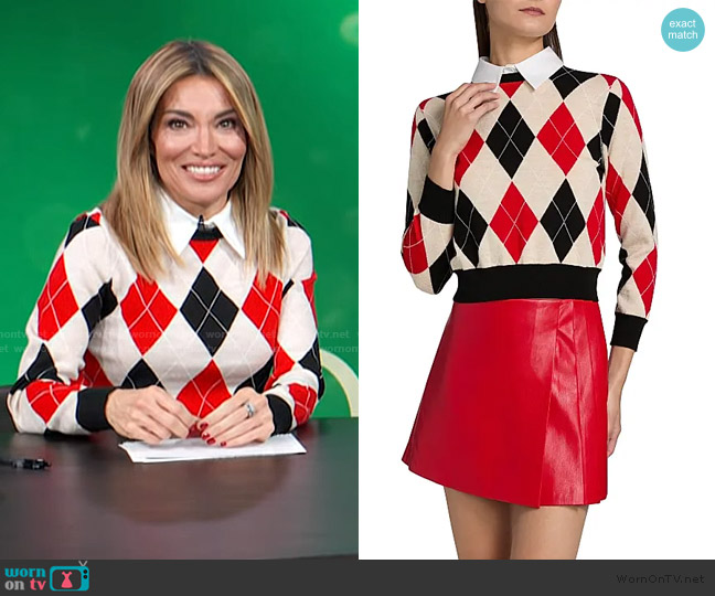 Alice + Olivia Carolann Argyle Pullover worn by Kit Hoover on Access Hollywood