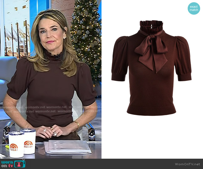 Alice + Olivia Chase Puff Sleeve Sweater in Dark Chocolate worn by Savannah Guthrie on Today