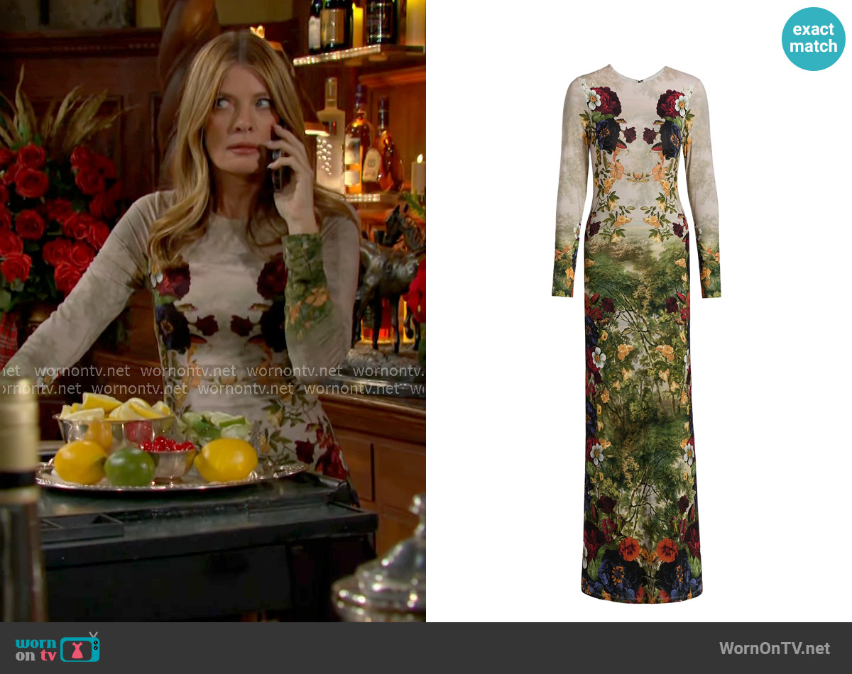 Alice + Olivia Delora Dress in Forbidden Forest worn by Phyllis Summers (Michelle Stafford) on The Young and the Restless