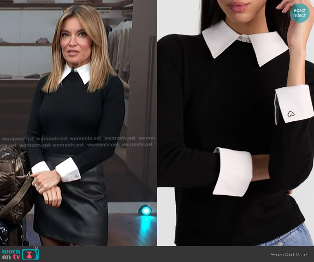 Alice + Olivia Porla Collared Wool Blend Mixed Media Sweater worn by Kit Hoover on Access Hollywood