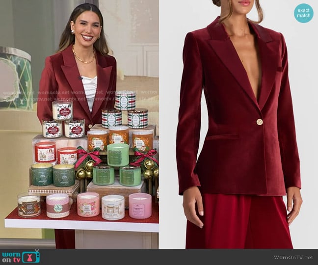Alice + Olivia Silas Velvet Blazer in Oxblood worn by Christy Carlson Romano on Good Morning America