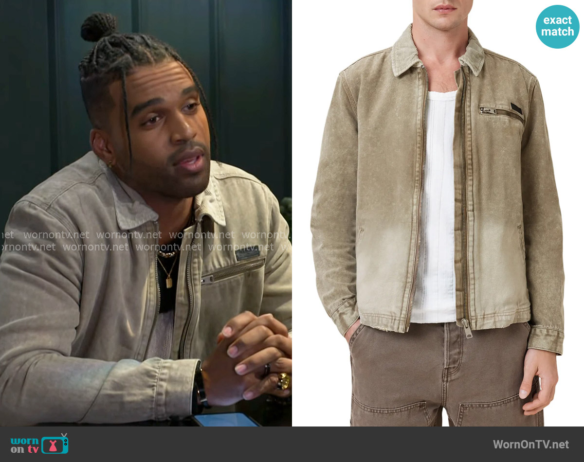 All Saints Rothwell Washed Cotton Zip Overshirt worn by Izaiah Hawthorne (David Lami Friebe) on Beyond the Gates