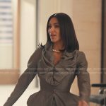 Allura’s grey pinstripe ruffle collar jacket on Alls Fair
