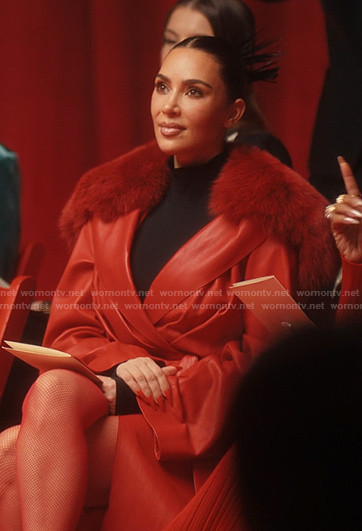 Allura’s red fur collar leather coat on Alls Fair