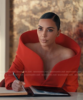 Allura’s red stand collar dress on Alls Fair