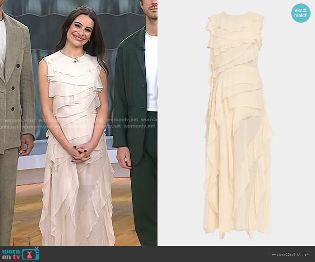 Altuzarra Gigi Semisheer Ruffle Silk Maxi Dress in Tapioca worn by Lea Michele on Today