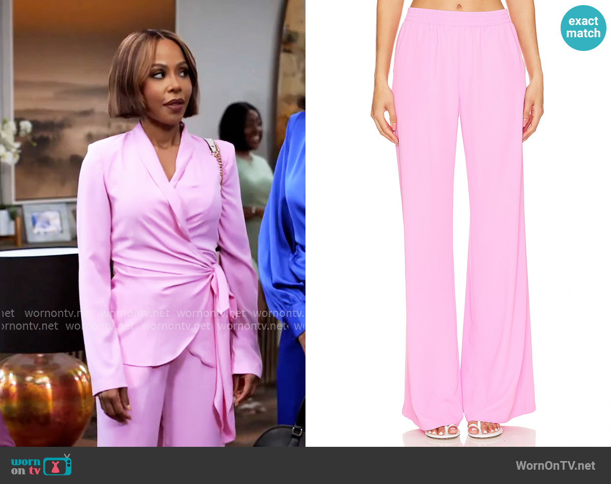 Amanda Uprichard Vera Pants in Carnation worn by Andrea Barnes (Kj Smith) on Tyler Perrys Sistas